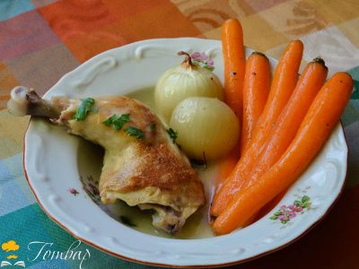 Пилешки бутчета с глазирани зеленчуци
